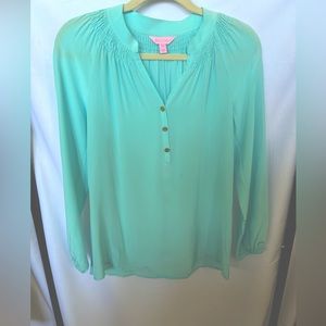 Teal oversized silk blouse